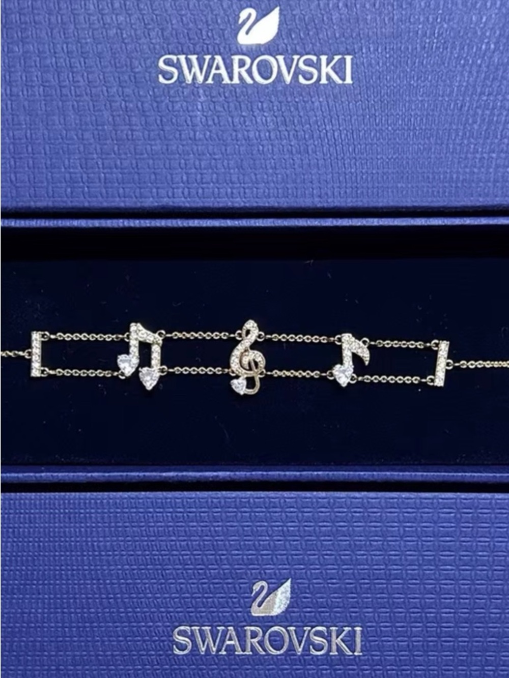 Swarovski Y2K Music Note Crystal Bracelet Gold-Tone in Original Box SUPER RARE